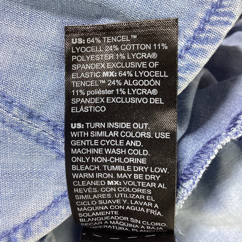 White House Black Market Light Blue Ruched Button-Front Chambray Shirt - Picture 8 of 14